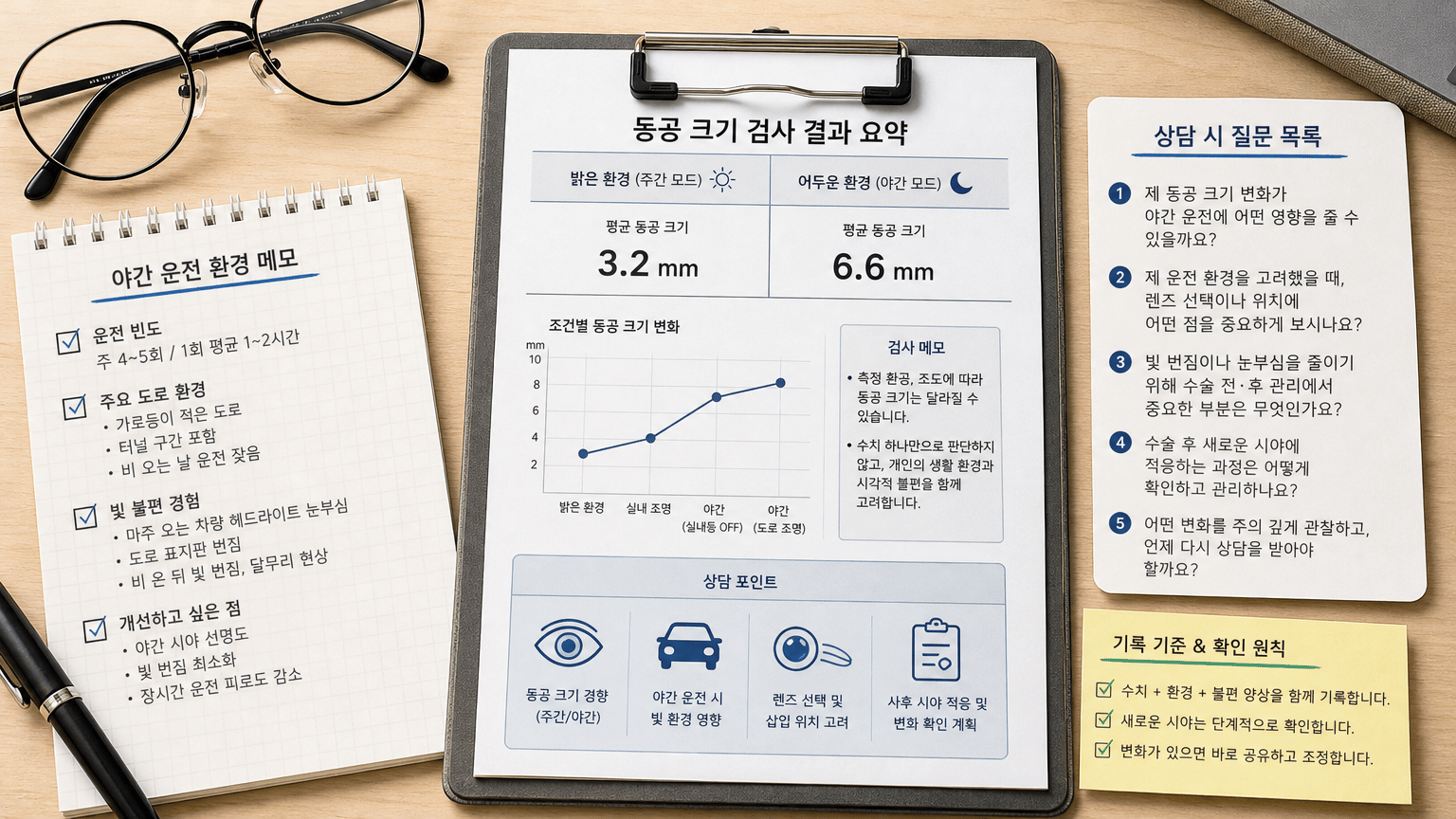 렌즈삽입술 전 동공 크기 검사, 야간 운전자가 물을 기준