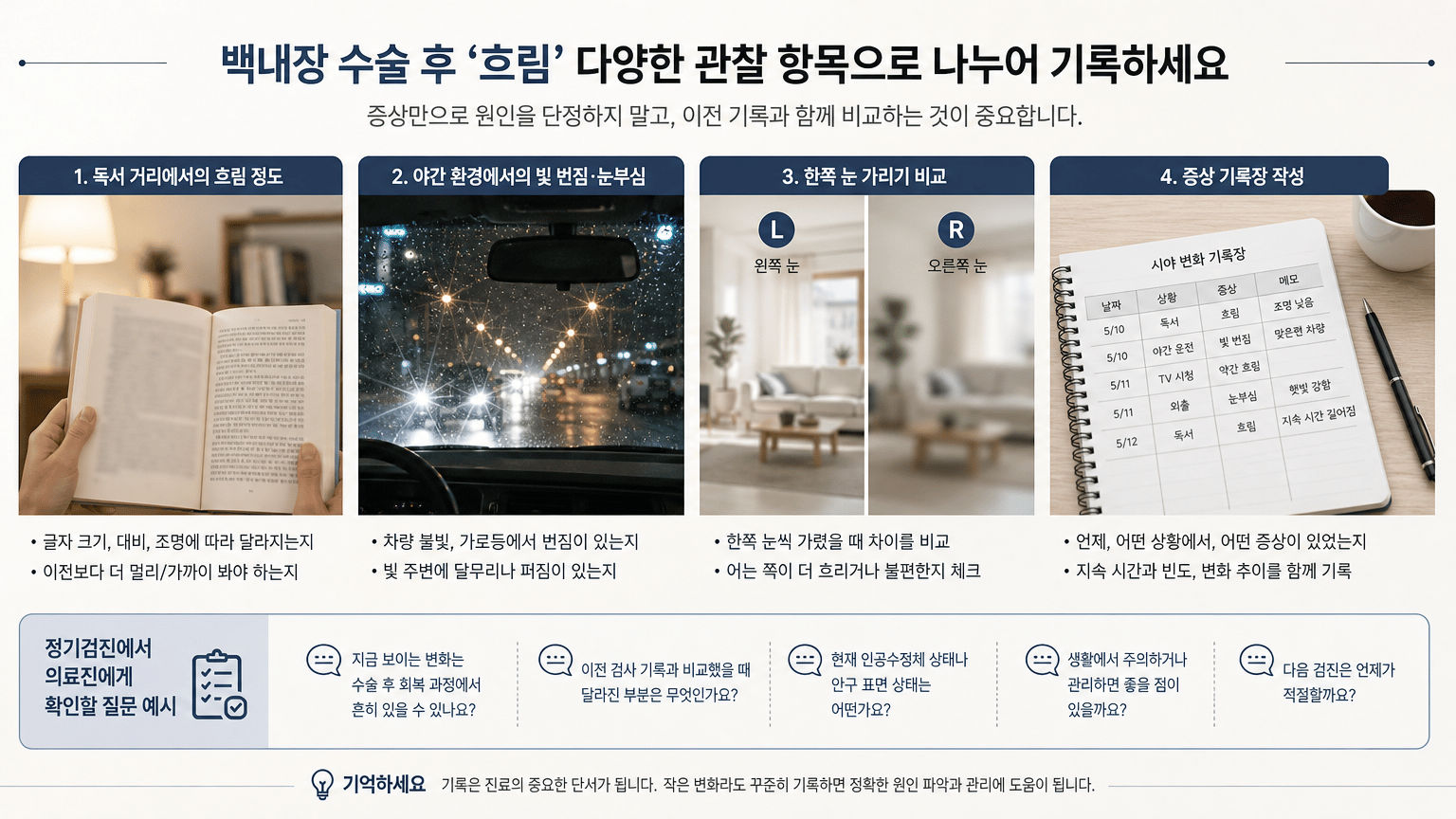 백내장 수술 후 시야 변화, 정기검진에서 확인할 항목