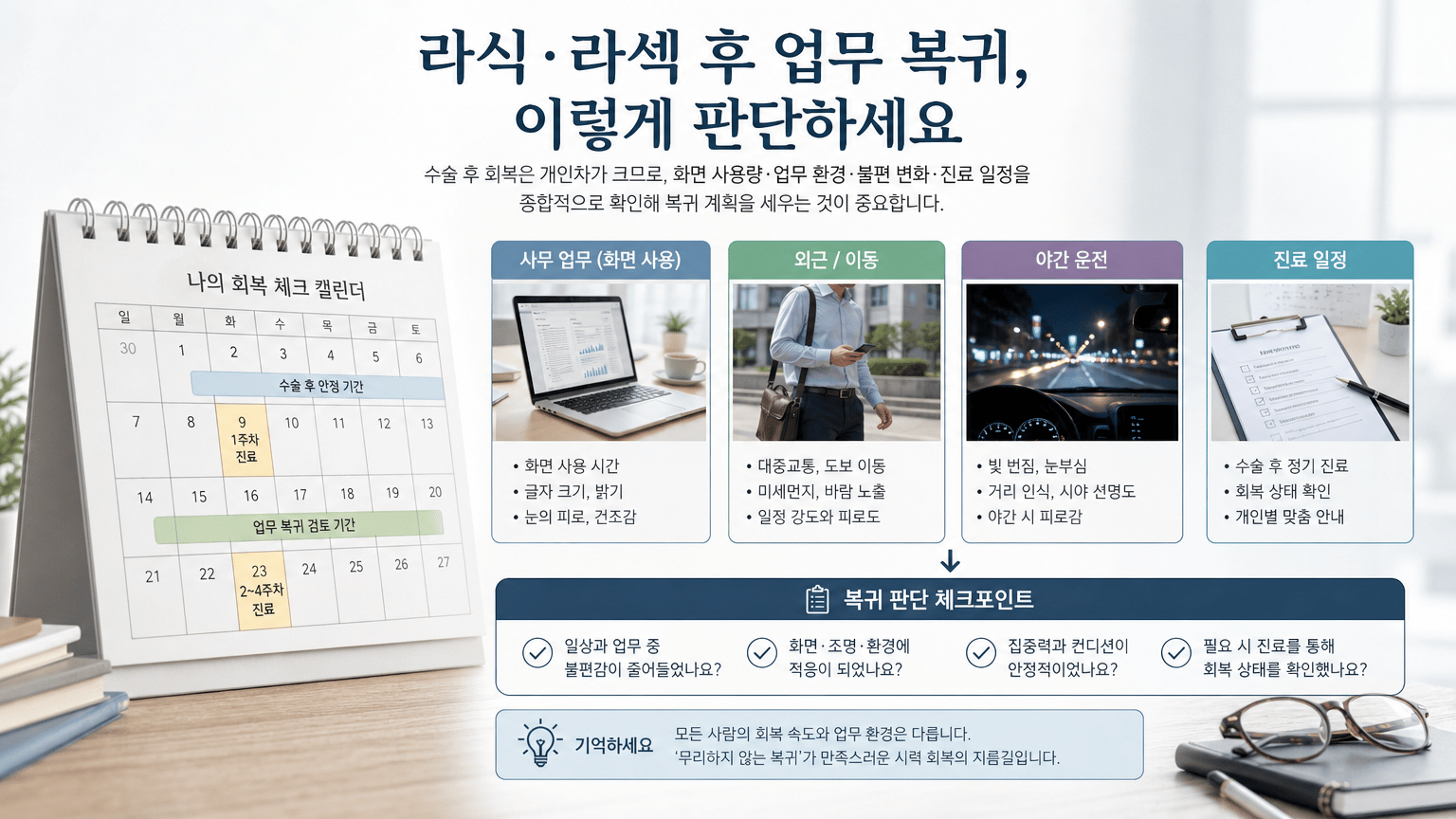 라식과 라섹 후 화면 사용, 업무 복귀를 판단하는 기준