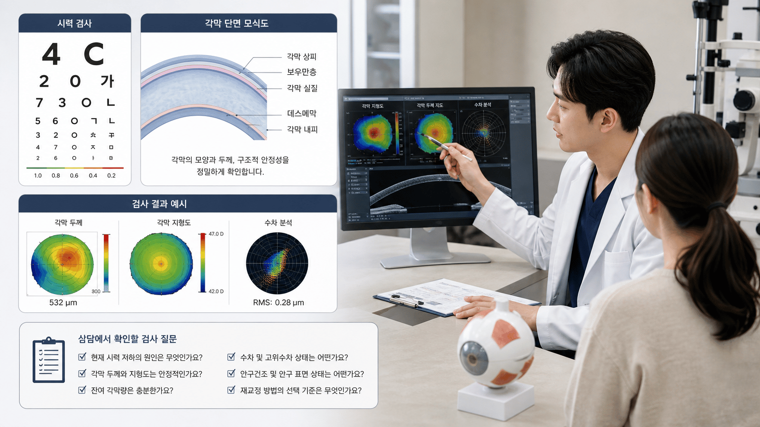 라식과 라섹 후 시력저하, 재교정 검사에서 물을 기준