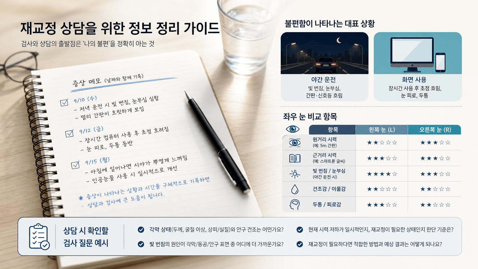 라식과 라섹 후 시력저하, 재교정 검사에서 물을 기준