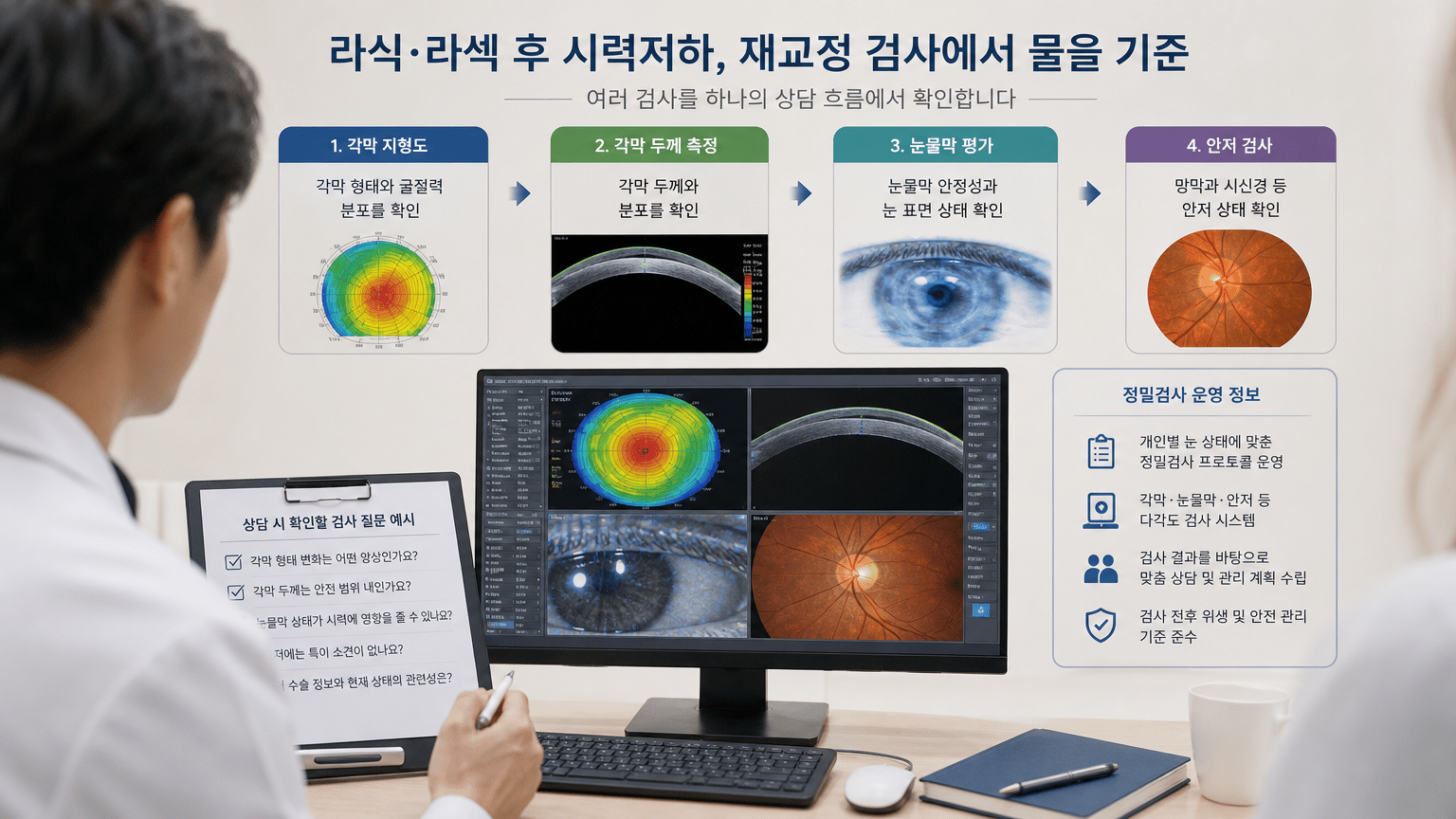 라식과 라섹 후 시력저하, 재교정 검사에서 물을 기준